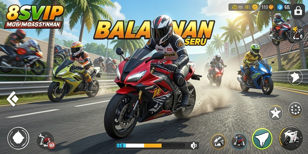 Tampilan gameplay seru balapan motor di 8SVIP.