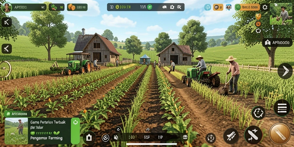Screenshot gameplay API5000 yang menunjukkan proses bertani yang seru.