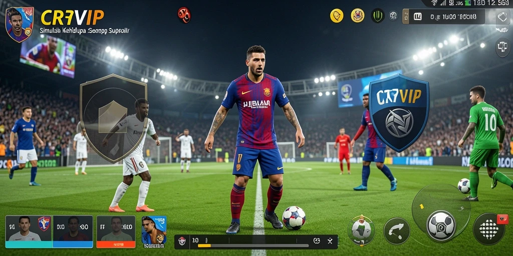 Tampilan gameplay CR7VIP yang realistis dengan aksi sepak bola yang dinamis.