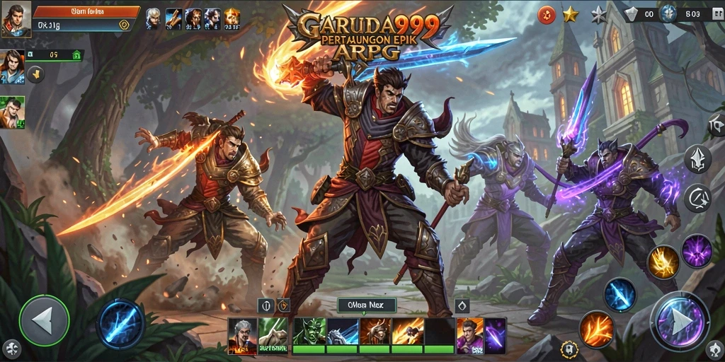 Screenshot GARUDA999 menampilkan pertarungan epik dalam dunia fantasi.
