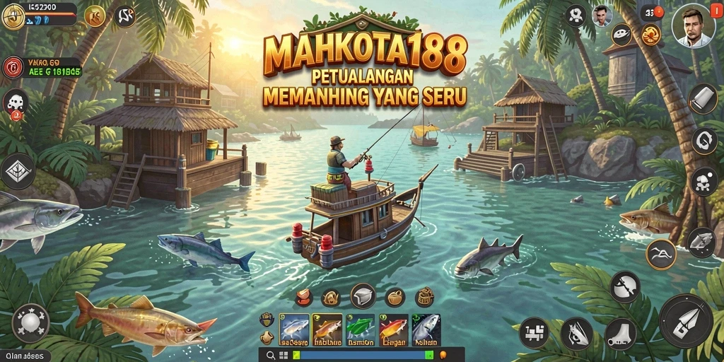 Screenshot gameplay MAHKOTA188 menampilkan aksi seru memancing di laut.