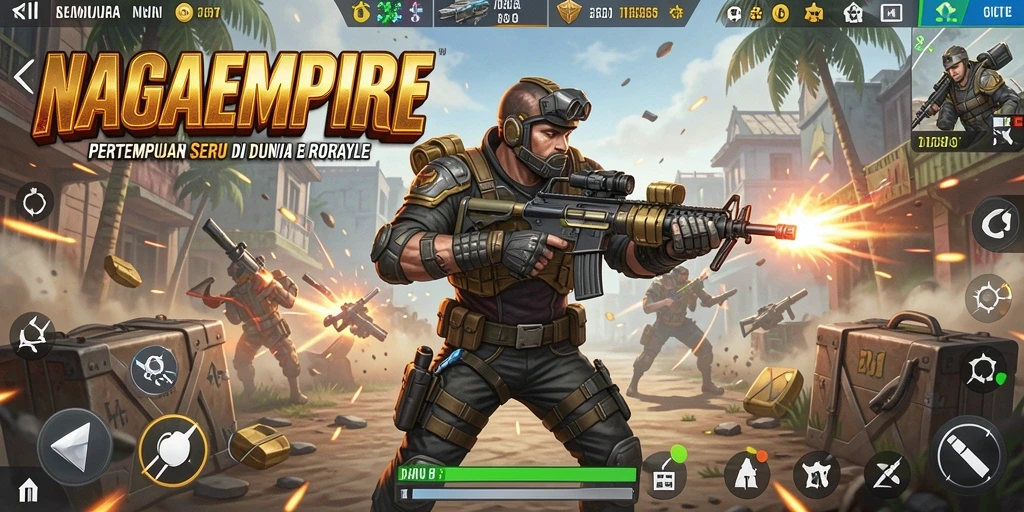 Screenshot gameplay NAGAEMPIRE di medan pertempuran Battle Royale.