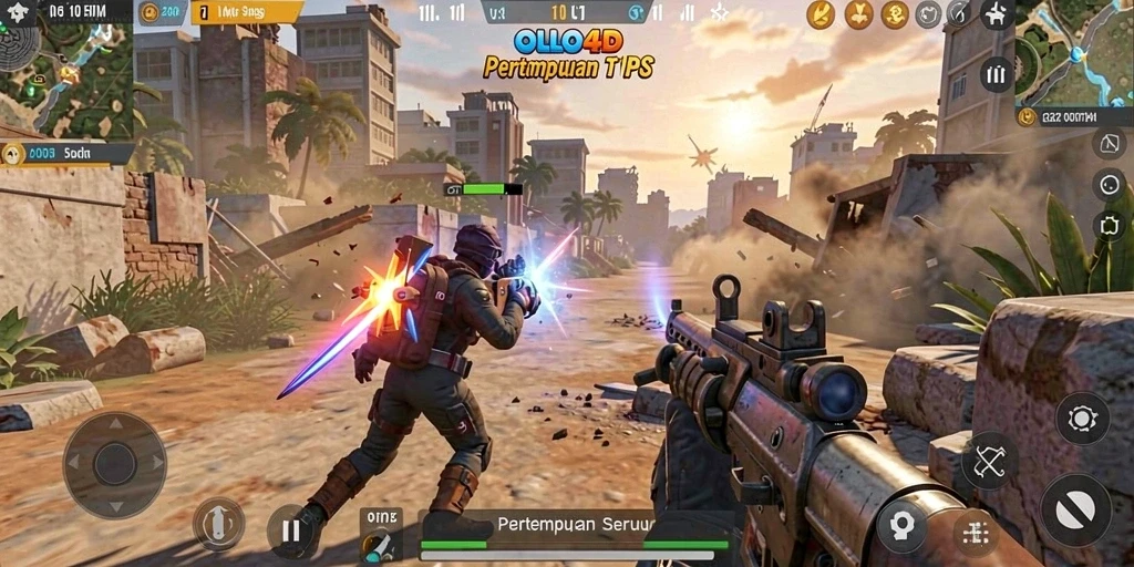 Screenshot gameplay OLLO4D menunjukkan aksi tembak-menembak yang mendebarkan.