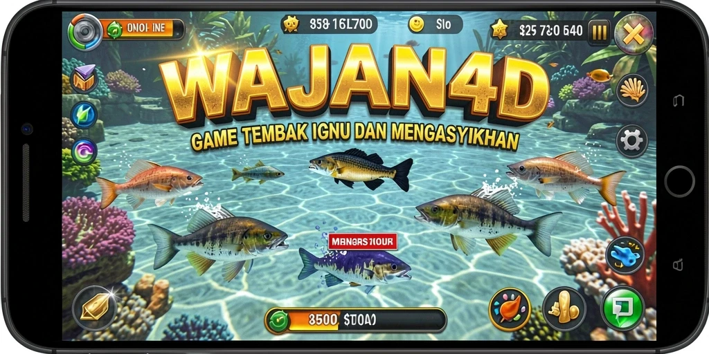 Tampilan gameplay WAJAN4D dengan berbagai ikan dan senjata yang beragam.